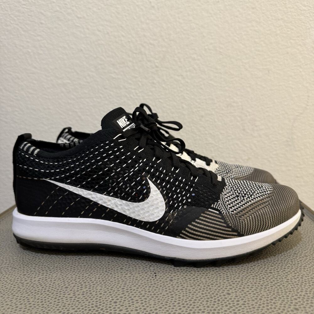 Nike Flyknit Racer G 909756-001 Men 10.5 Spikeless Golf Shoe White Black Sneaker